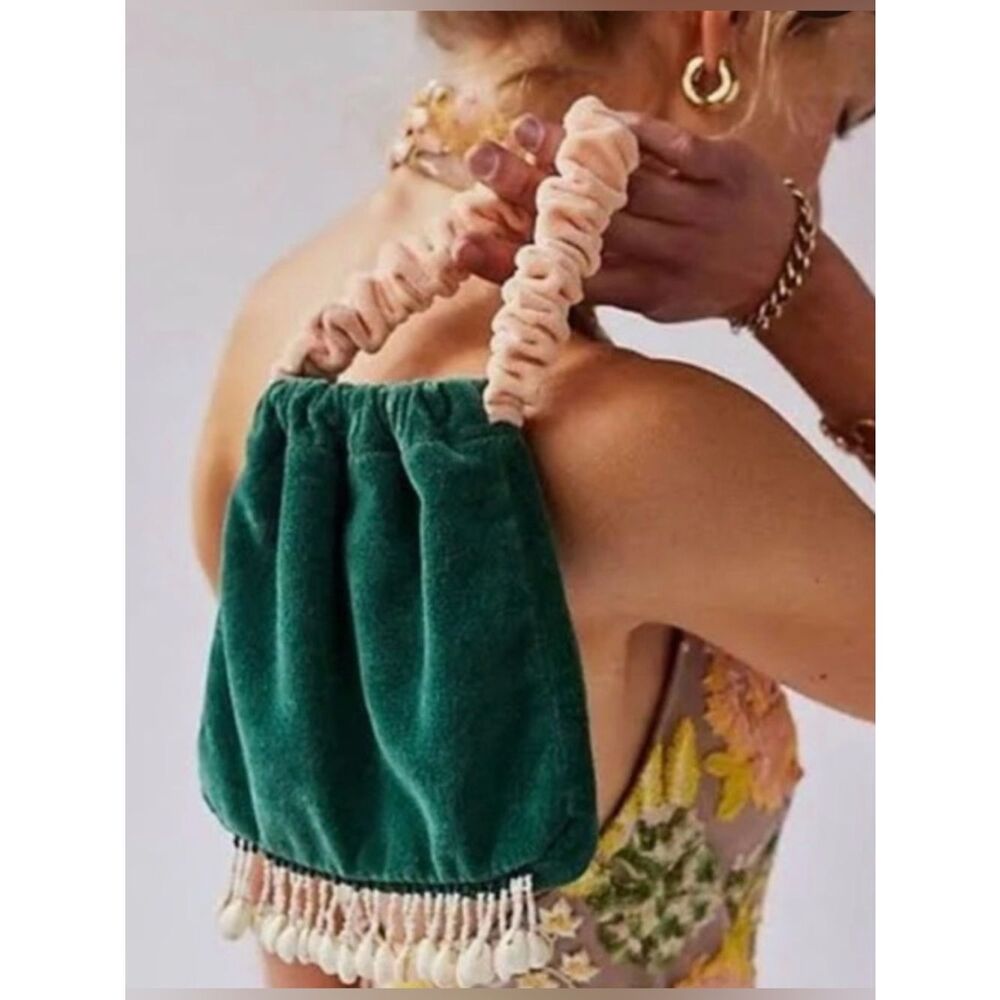 Free People Vancouver Velvet Clutch with shell-fringe. Pouch Purse - Picture 2 of 8
